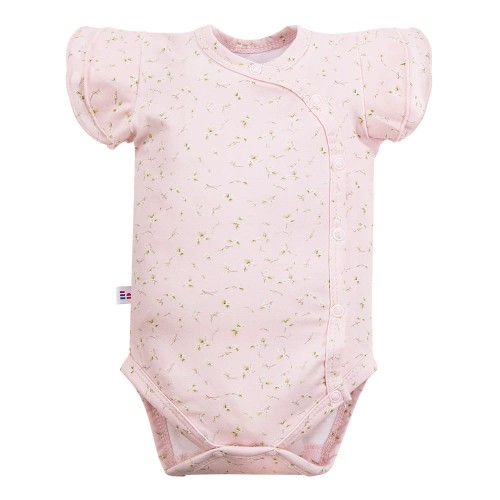 Baby bodysuit with short sleeves, pink, with flowers