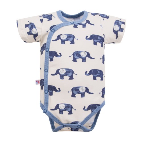 Baby bodysuit with short sleeves, ecru, elephants