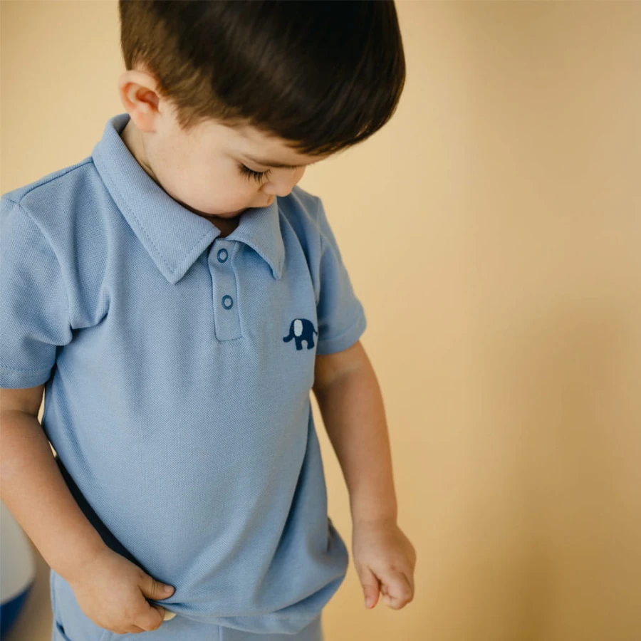 T-shirt polo niebieski z kołnierzykiem
