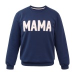 Суитшърт с надпис MAMA в тъмно синьо с бежова бродерия