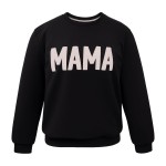 Суичърт с надпис MAMA, черен с бежова бродерия