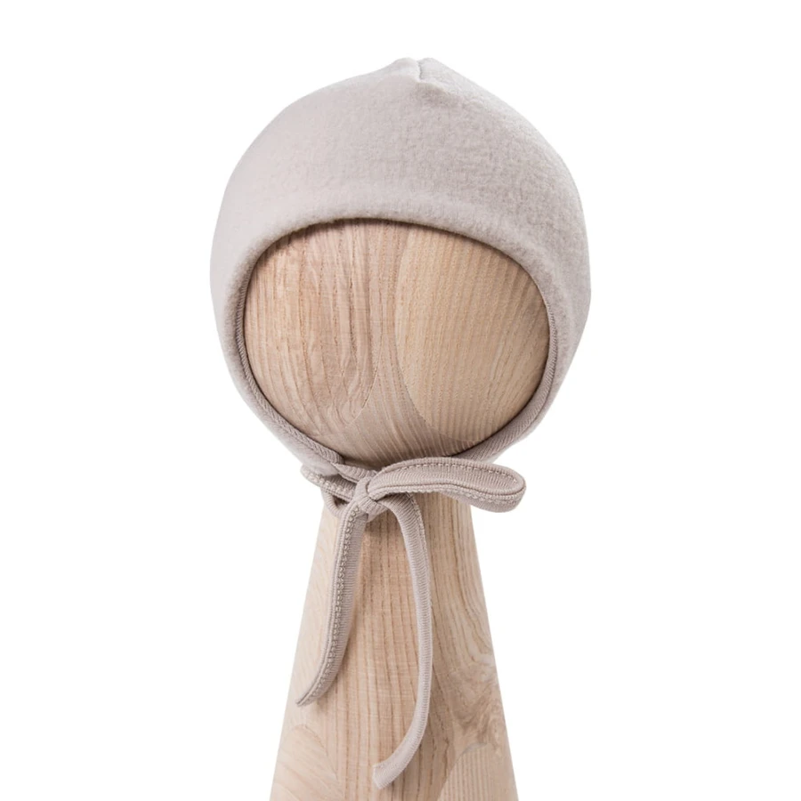 Czapka niemowlęca merino beżowa wiązana