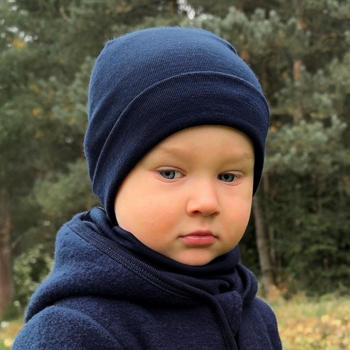Детски шал от мериносова вълна, тъмносин