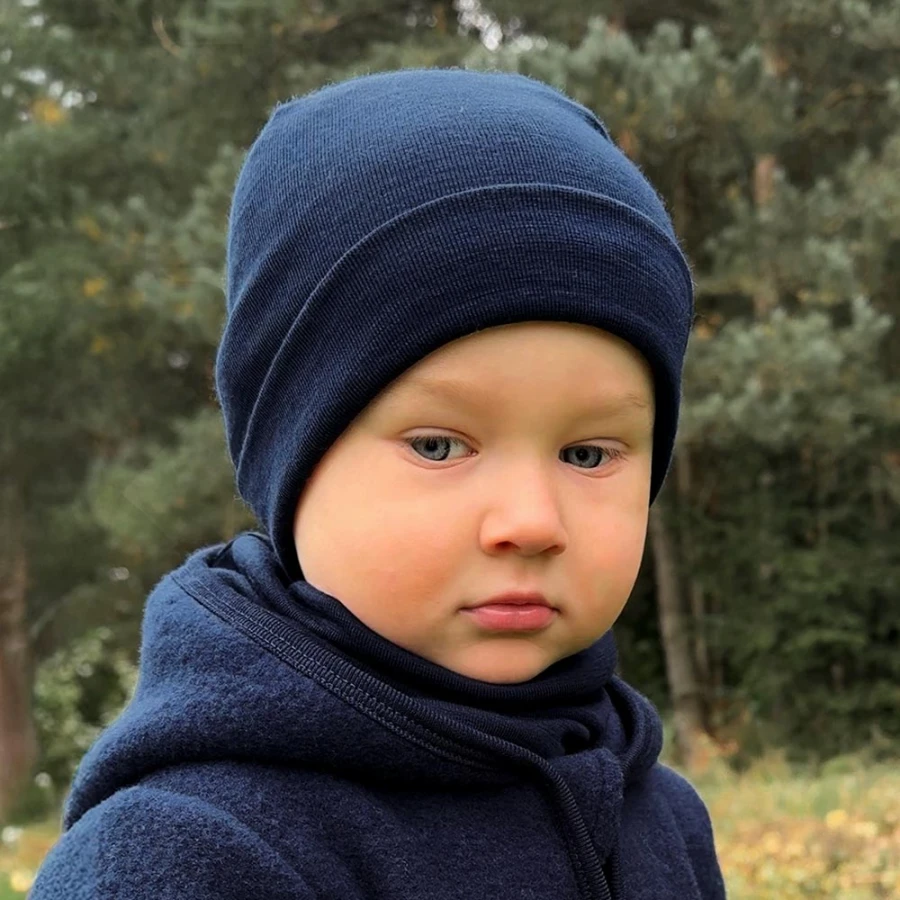 Детски шал от мериносова вълна, тъмносин