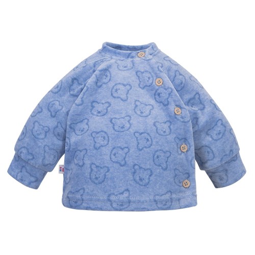 Baby side-fastened kimono shirt blue with bears made of velour