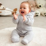 Бебешки гащеризон за навън с цип и качулка, сив с мечета