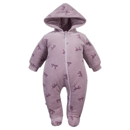 Baby zip-up hooded snowsuit heather with bows