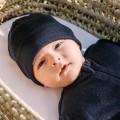 Navy blue baby hat made of merino wool