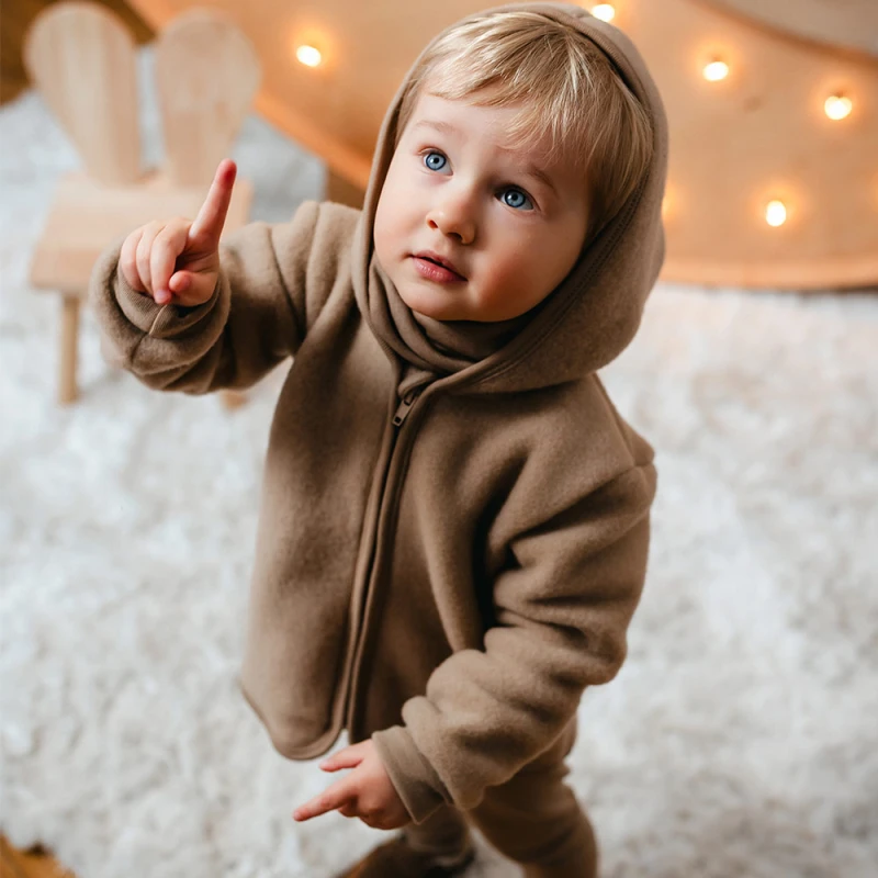 Caramel merino kids jacket growing with your child
