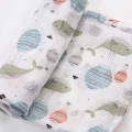 White bamboo baby diaper with whales 60x60