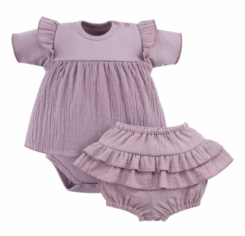 Botanic baby set dress bodysuit and bloomers purple