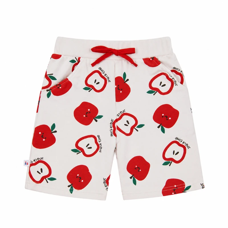 Ecru sweat shorts with apples