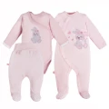Pink baby set: bodysuit, sleepsuit and footed pants