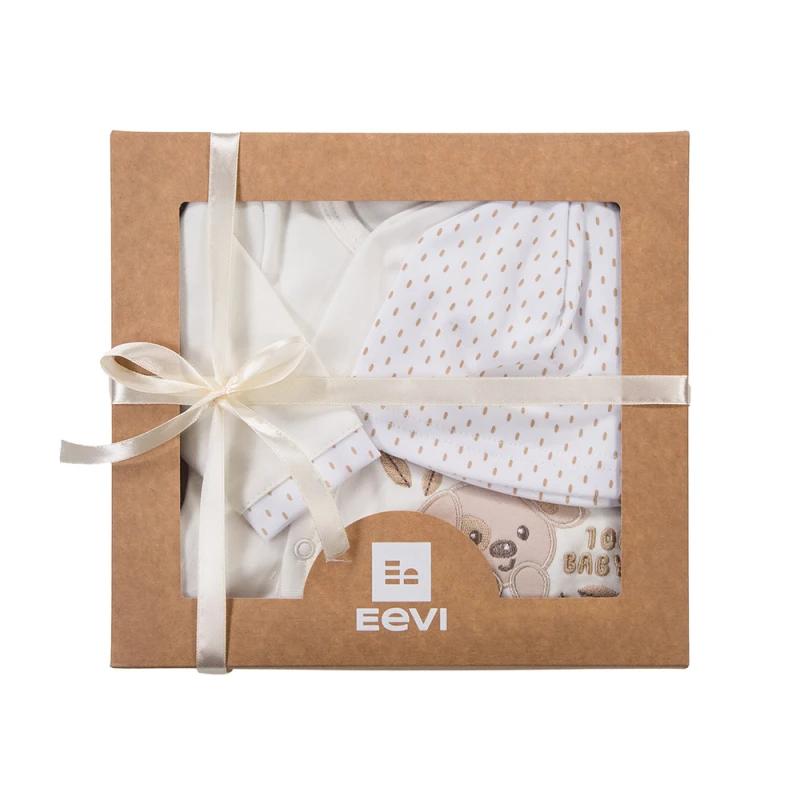Baby set: bodysuit, sleepsuit and footed pants in ecru