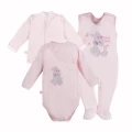 Baby set bodysuit, sleepsuit and jacket in pink