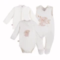 Baby set bodysuit, sleepsuit and jacket in ecru