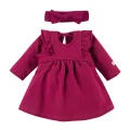 Burgundy dress with ruffles and bow headband set