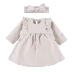 Dress with ruffles and bow headband set beige