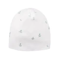 Baby set: bodysuit, footed pants, hat and white sleepsuit with leaf pattern