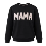 Суичърт с надпис MAMA, черен с бежова бродерия