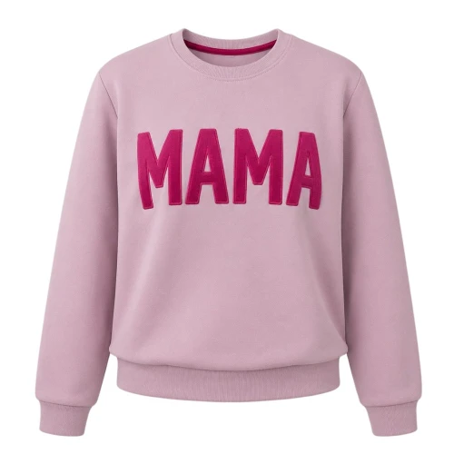 Суичърт с надпис MAMA в цвят вереск с бордова бродерия