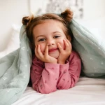 Muslin bedding set with filling green with leaves