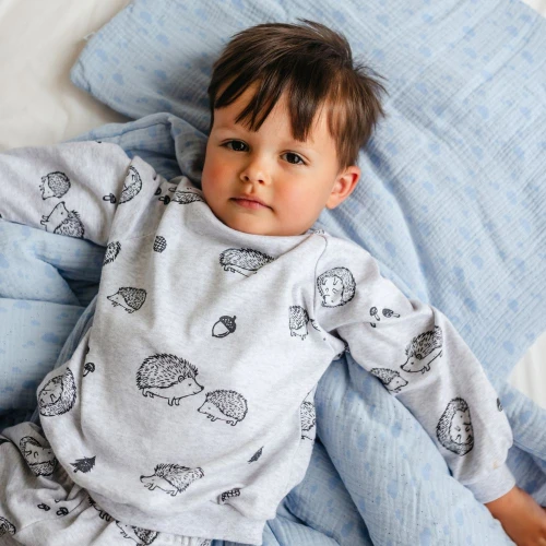 Muslin bedding set with filling blue with clouds