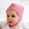 Розова поларена шапка за бебе с връзки