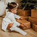 Sukienka dziewczęca welurowa z falbankami ecru