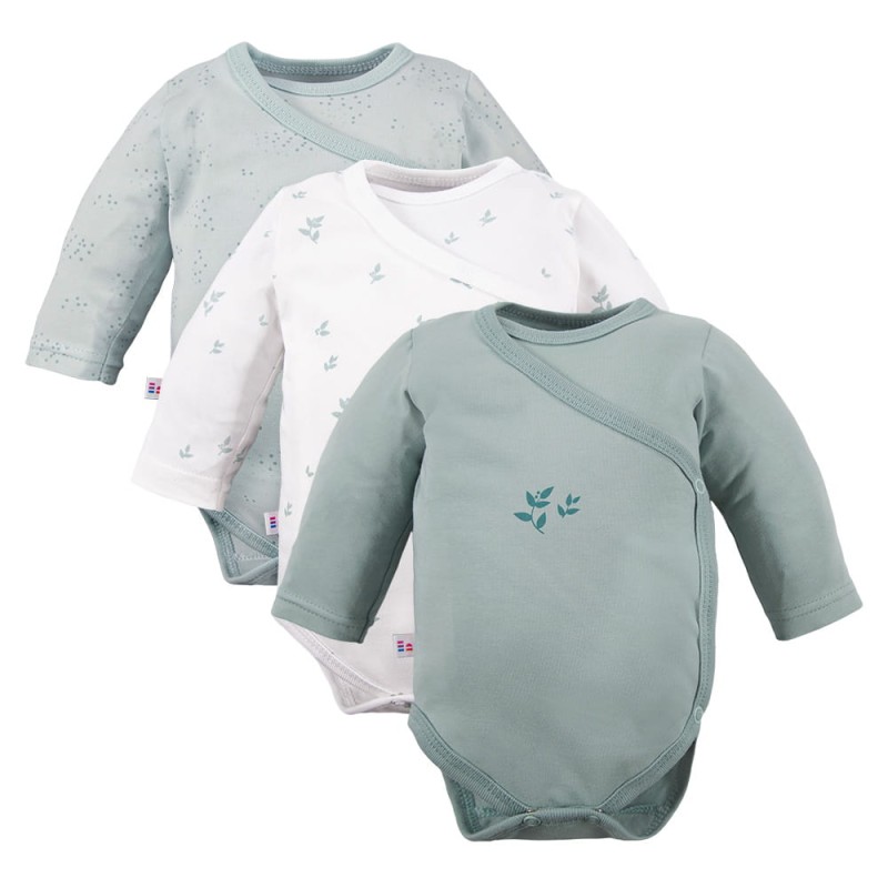 Cardigan bodysuit 3-pack with leaves pattern